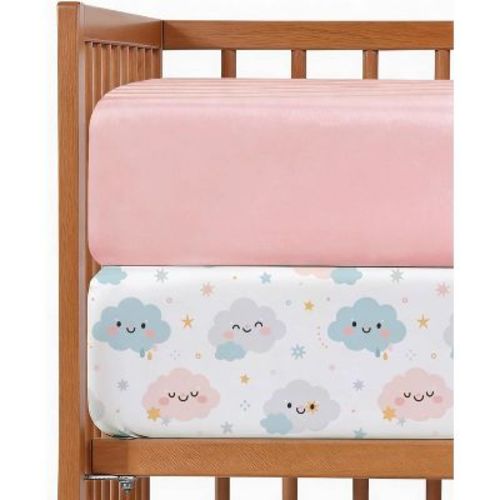 CGK Linens Microfiber Baby Crib Sheets – 2-Pack, Soft, Breathable Fitted Crib Sheets, Oeko-Tex Certified in Happy Clouds, Size Standard Crib/Toddler
