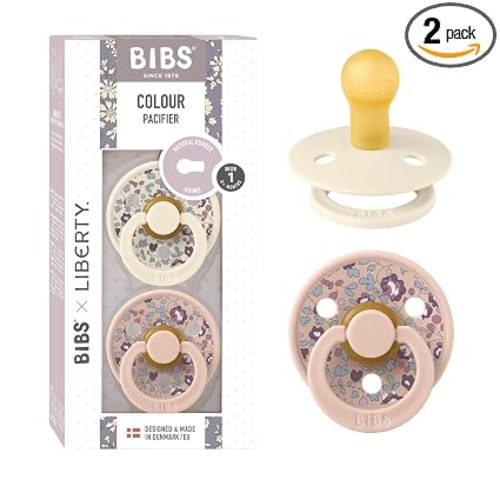 BIBS x Liberty Colour Pacifier, 0-6 Months, 2-Pack, Round, Eloise Blush | Natural Rubber | Size 1 | BPA-Free | Made in Denmark | High Nipple Acceptance | Airflow Holes | Comfort Shield