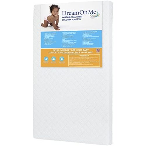 Dream On Me, Holly 3” Fiber Portable Crib Mattress I Waterproof I Green Guard Gold Certified I 10 Years Manufacture Warranty I Vinyl Cover I Made In The U.S.A I Mini Crib Mattress - White