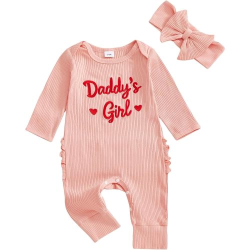 Amiblvowa My First Valentines Baby Girl Outfit Newborn Coming Home Clothes Cute Infant Ruffle Ribbed Heart Romper Jumpsuit
