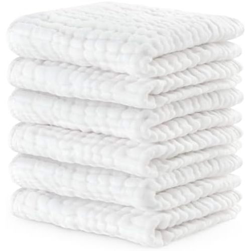 Comfy Cubs Muslin Baby Washcloths 10"x10" 6 Pk - White