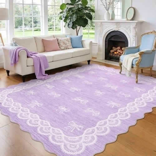 Garvee Scalloped Bow Washable Area Rugs for Living Room
