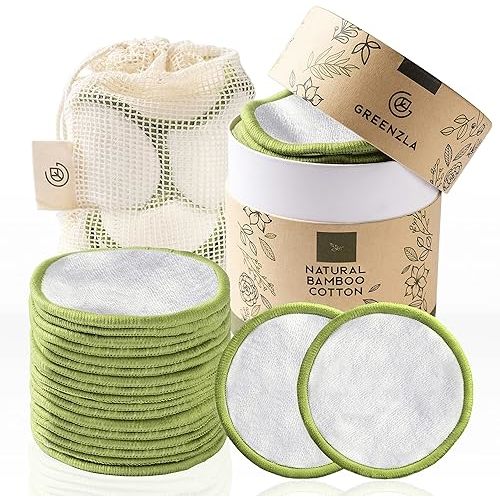 GREENZLA Reusable Makeup Remover Pads | 20 Pack | Bamboo Cotton Rounds