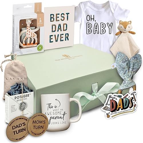 The Wrapped Company - New Dad Gift Basket - 10 Pcs Premium-Quality, All-Natural - Deluxe Present for Newborn Baby - New Father Gift Box
