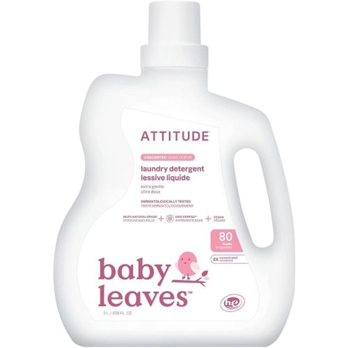 ATTITUDE Baby Laundry Detergent, Unscented HE Compatible Liquid, Extra Gentle, Concentrated, EWG Verified, Dermatologist Tested, Vegan, 80 Loads, 67.6 Fl Oz