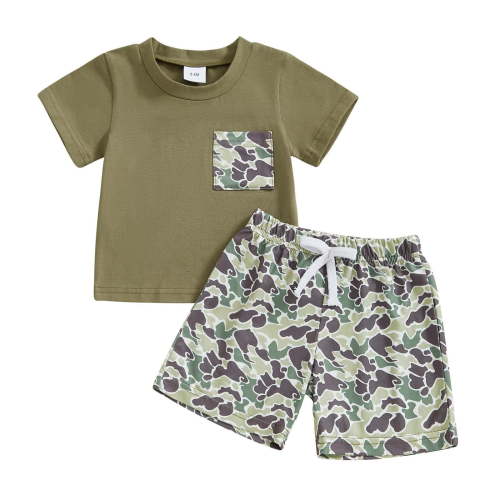 Toddler Boys 2 Piece Clothes Crew Neck Camouflage Printed Summer Sets Soft Comfy Baby Boy Outfit,Army Green,3-6 Months
