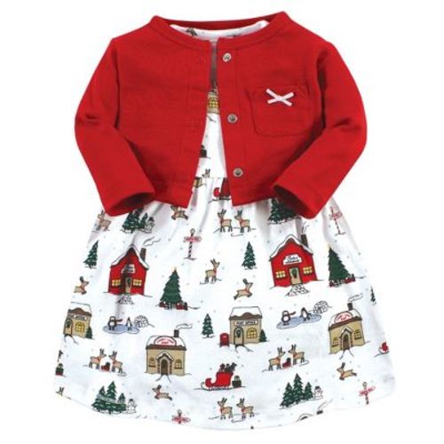 Hudson Baby Infant and Toddler Girl Cotton Dress and Cardigan Set, North Pole, 9-12 Months