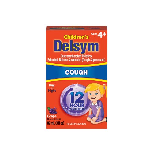 Delsym Children's Cough Suppressant Liquid, 3 OZ, Grape, Orange