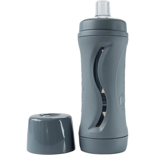 Subo Baby Food Bottle | No Mess Baby Toddler Self Feeder | Squeeze Free Design for Purees, Smoothies, Yogurt, Oatmeal, or Thickened Liquids | Reusable Silicone Washable Cup (Charcoal)