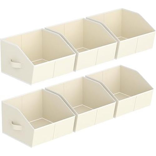 Storage Bins for Shelves - Small Trapezoid Closet Shelf Organizer, Fabric Organization Bins with Handles, Storage Baskets for Clothes, Towel, Purse, 6 Pack, Beige