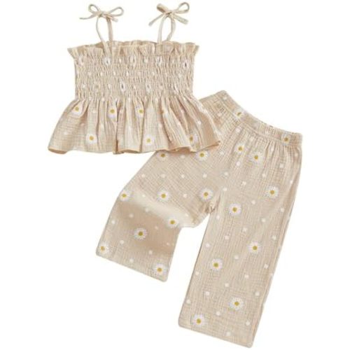 Kaipiclos Toddler Girl Clothes Baby Summer Outfits Daisy Print Sleeveless Smocked Camisole Linen Pants 12 18 24 Month 3T 4T