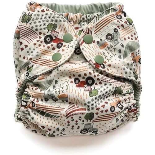 Esembly Cloth Diaper Cover, Tractor Trails, Size 1 (7-17lbs)