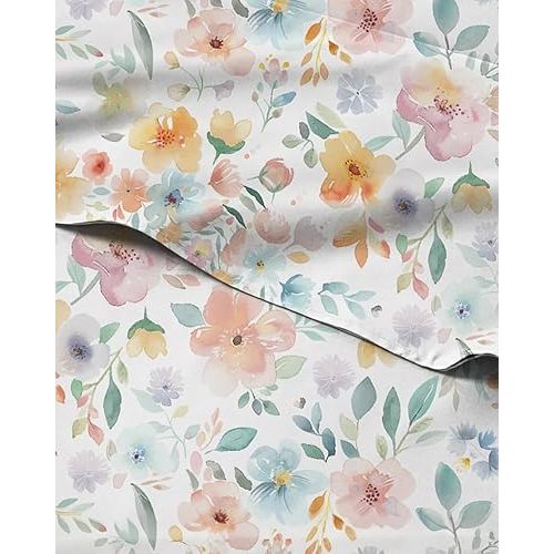 Floral Sheets - Flower Print Bed Sheet Set - 1 Flat, 1 Fitted & 1 Pillowcase w/ Deep Pockets - Comfy, Cozy, Wrinkle & Fade Free - Boho Botanical Bedding - Soft, Breathable & Cooling - Twin Size Set