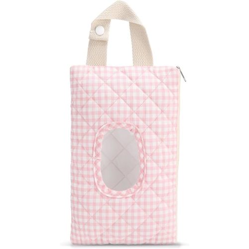Quilted Baby Fabric Wipe Holder with Handle,Gingham,Pink