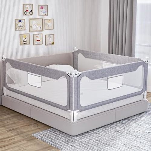 3 Pack Bed Rails for Toddlers, Upgrade Baby Bed Rail Guard Height Adjustable Specially Designed for King Size Bed (2 Sides 78.7+ 1 Side 74.8”)