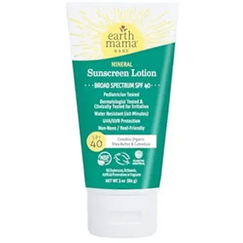 Earth Mama Baby Mineral Sunscreen Lotion SPF 40 | Non-Nano Zinc, Natural Water Resistant Sun Cream for Babies, Kids & Adults, 3-Ounce