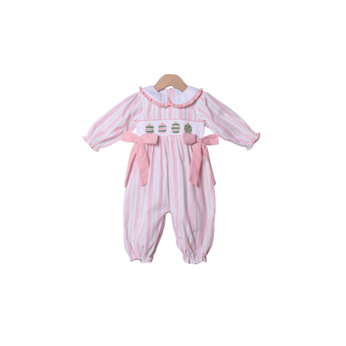 Smocked Christmas Ornaments Pink and Green Stripe Romper