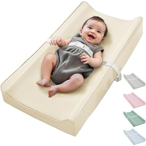 Vegan Leather Waterproof Baby Changing Pad - Wipeable, Extra Thick & Portable & Non-Slip Diaper Mat for Dresser, Crib, Travel | Soft & Safe (White)