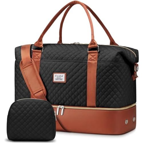 Travel Weekender Duffle Bags for Women: Overnight Bags with Shoe Compartment Large Carry on Weekend Bag with Toiletry & Wet Pocket Tote Duffel Bag Hospital Bag for Women Labor Delivery Black Brown