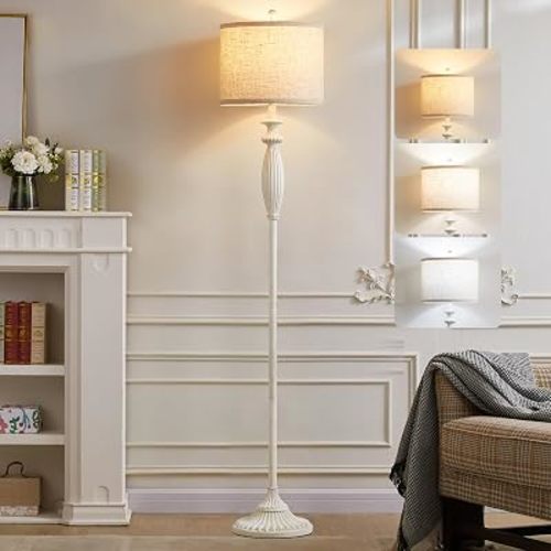 63.8" Vintage Floor Lamp, Rustic Standing Lamp with Oatmeal Linen Shade