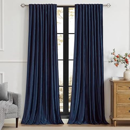 Luxury Navy Blue Velvet Curtains 96 inches for Living Room,2 Panels Room Darkening Rod Pocket Back Tab Curtain Elegant Thermal Insulated Heavy Soundproof Noice Reducing Window Drapes for Bedroom