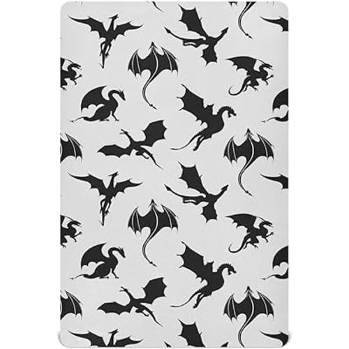 Crib Sheets for Boys Dragons and Wyverns Toddler Baby Girl Sheets for Crib,Neutral Mini Crib Nursery Mattress Sheets Fitted,Crib Mattress 52 * 28 * 9In Grey