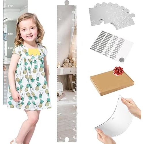 Puzzle Mirror Growth Chart, Mirror Growth Chart for Wall, Growth Chart Mirror for Wall, Growth Chart for Wall Mirror, Height Ruler with Stickers for Nursery Wall Decor Dress up Cente (Style A)