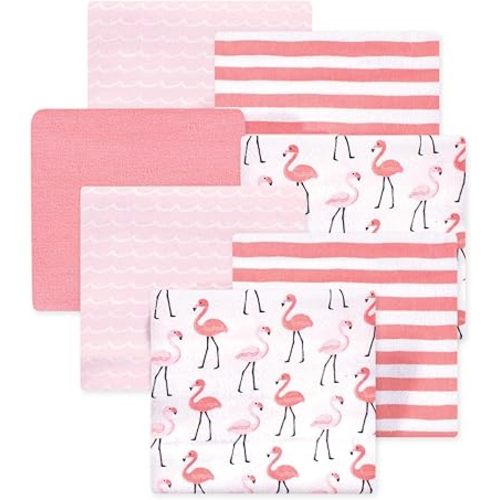 Little Treasure Hudson Baby Cotton Poly Flannel Receiving Blankets Multipack, Pink Flamingos, 30x30 inches