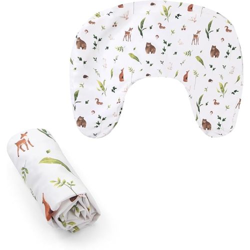 Boppy Nursing Pillow Cover - Soft, Hypoallergenic Washable Microfiber Bottle & Breastfeeding Pillow Covers (Redesigned Feeding Pillow Sold Separately) - Neutral Plants and Animals