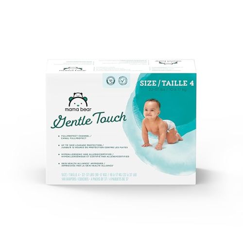 Amazon Brand - Mama Bear Gentle Touch Diapers, Size 4, 148 Count (4 packs of 37)