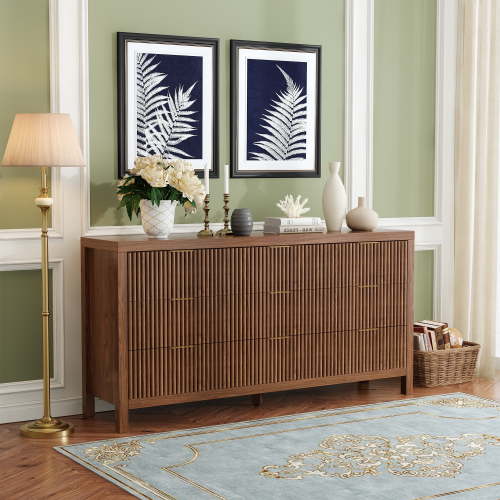 9 Drawers, Modern Large Chest Mid Century Modern Dresser TV Stand, Storage Organizer Dresser with Solid Natural Wood Legs for Bedroom, Living Room, Hallway, Walnut Oak