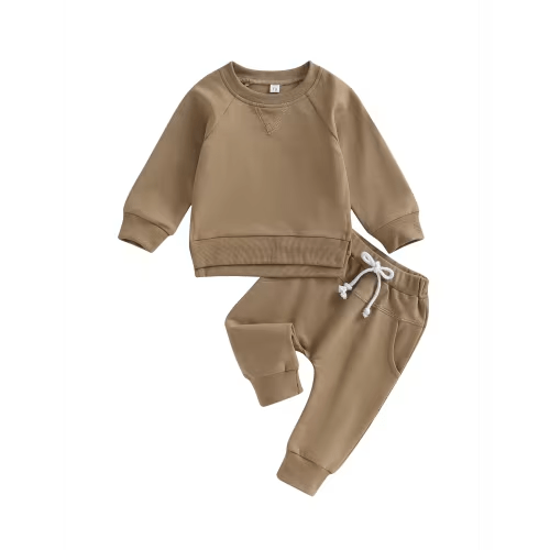 Loicainy Toddler Baby Boys Fall Outfits 6 12 18 24 Months 2T 3T Solid Color Crew Neck Long Sleeve Sweatshirts and Long Pants 2Pcs Clothes Set