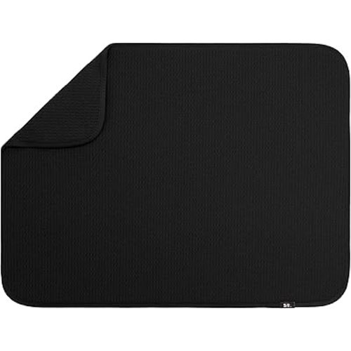 S&T INC. Dish Drying Mat XL, Highly Absorbent Microfiber Kitchen Counter Mat, Dish Drying Pad for Dishes, Utensils, Pots and Pans, Extra Large 18" x 24", Black