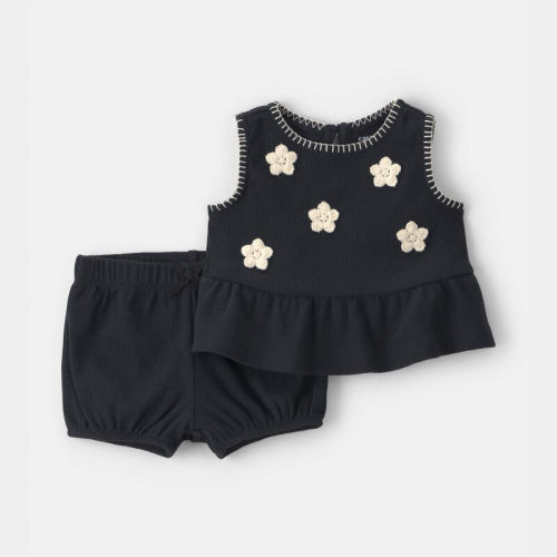 Baby Girl 2-Piece Floral Applique Top & Short Set - Black | Carter’s Oshkosh Canada