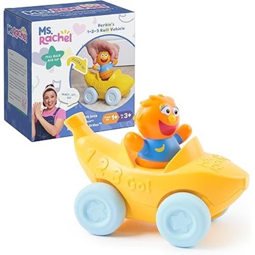 Ms. Rachel 1-2-3 Roll! Vehicle with Click-in Figure & Pull Back Action, Educational Toys & Toddler Toys for Girls & Boys Ages 1-3Y+