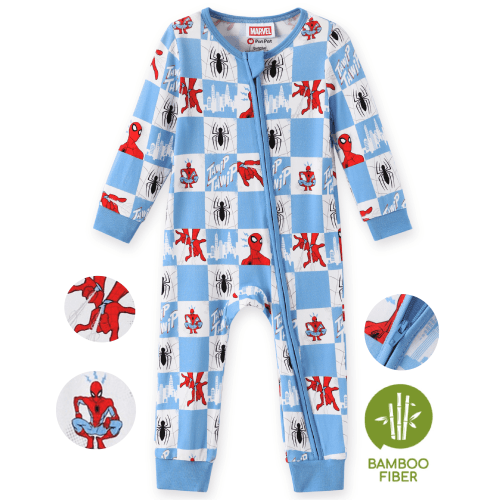 Marvel Baby Boys Spider-Man Jumpsuits Bamboo Viscose Zip Rompers One Piece Cute Soft Gift Outfit Newborn 0-3 Months