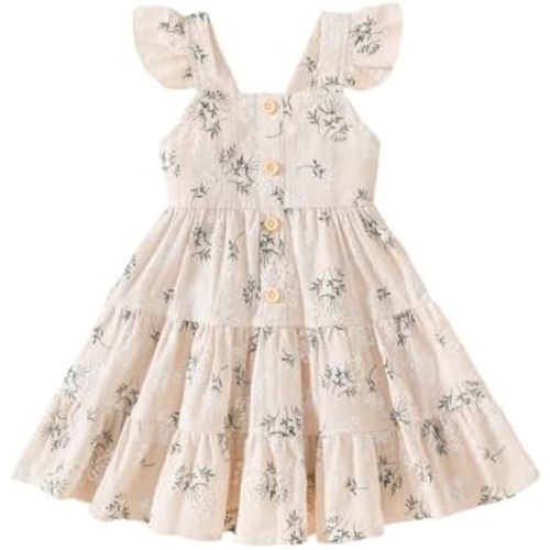 Toddler Baby Girls Dress Ruffle Sleeveless Floral Summer Beach Butterfly Sundress Kids Casual Dresses