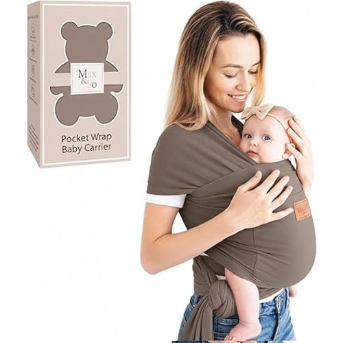 Baby Wrap Carrier - Premium Cotton Baby Carrier Wrap for Newborn to Toddler- Infant Carrier for Babies 8-35 lb - Baby Holder One Size Fits All with Front Pocket by Max&so