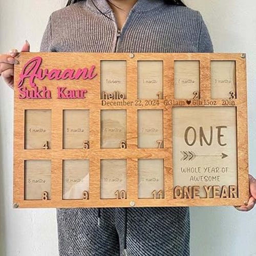 V-DECORPARKS My First Year Photo Frame - Baby's First Year Photo Frame Whole Of Awesome – 12 Month Picture Display | Milestone Board for Newborn Memories Nursery & Gifts