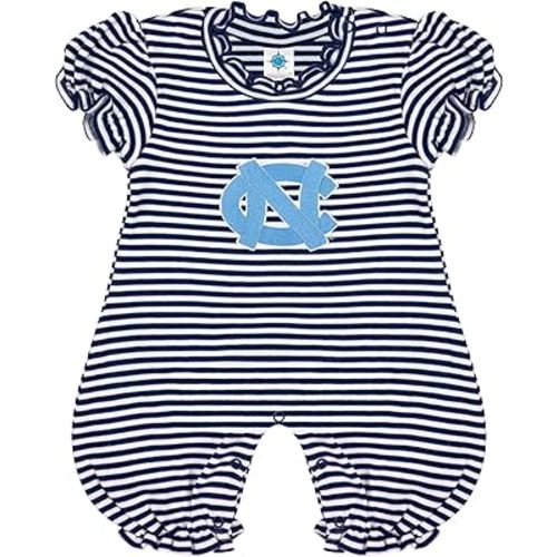 Creative Knitwear College Baby Striped Puff Sleeve Romper - Team Logo, Many Colors, for Girls (Newborn-12 Months)