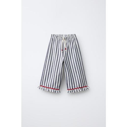 WOVEN STRIPED RUFFLE PANTS - Navy blue | ZARA United States