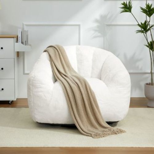 LikePay Faux Rabbit Fur Single Bean Bag Sofa with Arms for Living Room, Bedroom, Gaming room, Beige
