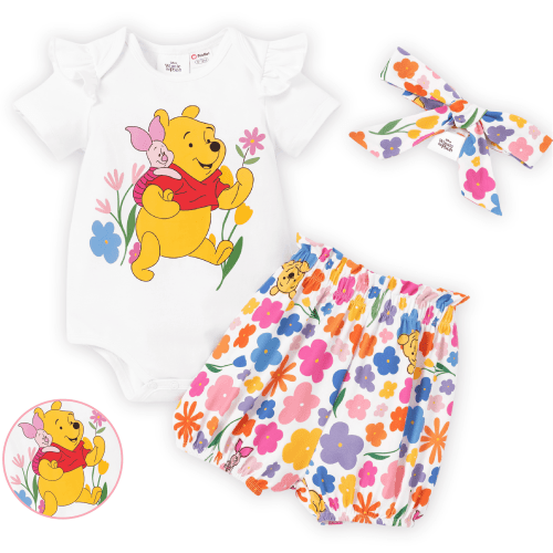 Disney Winnie the Pooh Baby Girl Boy Romper Bubble Shorts Headband Summer Outfit Shower Gift Sets