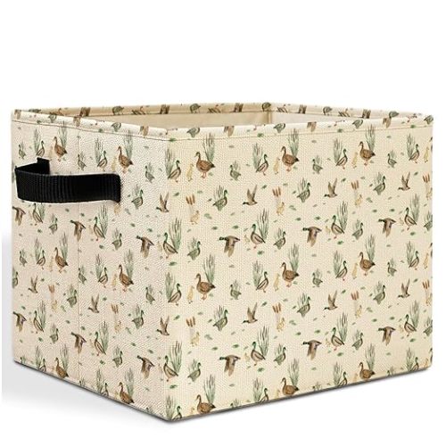 Mallard Duck Nursery Storage Bins Box with Handles, Rustic Country Duck and Duckling Laundry Basket Hamper Collapsible Clothes Toys Organizer for Kids Boys Room Playroom Bathroom