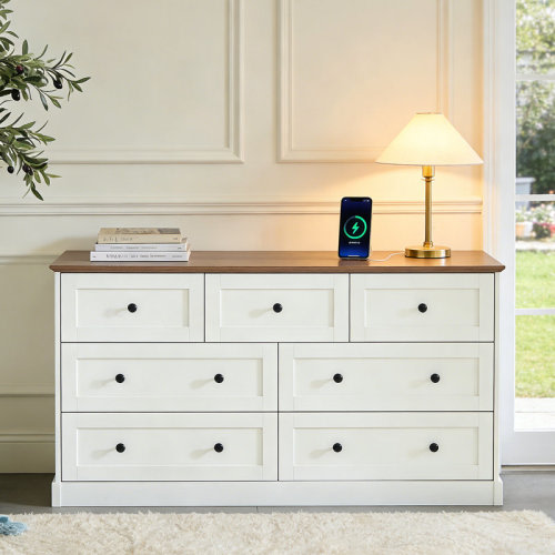 Winston Porter Farmhouse Dresser With Power Outlet, 7-drawer Storage Organizer Chest With Usb Charging Station, Rustic Grey And Brown Dresser For Bedroom, Living Room, Hallway & Reviews | Wayfair