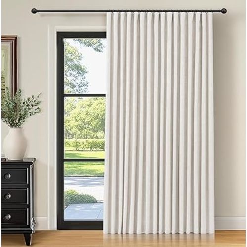 INOVADAY Thermal Sliding Door Curtains 100% Blackout Curtains for Bedroom, Sliding Glass Door Drapes Extra Wide for Patio Linen Textured Farmhouse Window Treatment, Beige, 1 Panel, W100xL84