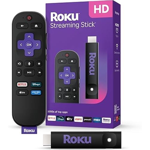Roku Streaming Stick HD 2025 — HD Streaming Device for TV with Roku Voice Remote, Free & Live TV