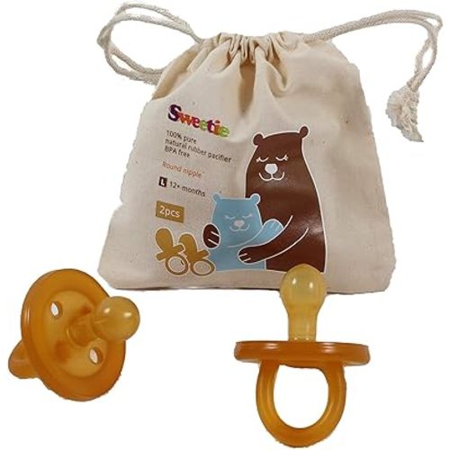 Sweetie Rubber Pacifier Natural Rubber Pacifier Rounded 2 Count (0-6 Month/Small)