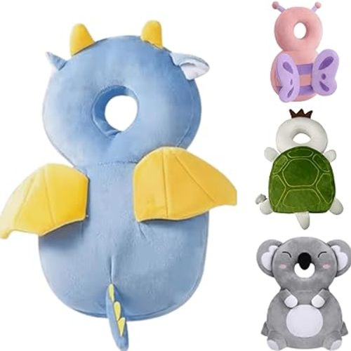 Baby Head Protector Backpack, Anti-Fall Safety Cushion Helmet for Toddlers, Adjustable Soft Padding, Lightweight Breathable Design (Blue Dragon)