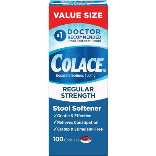 Colace Regular Strength 100mg Stool Softener Capsules, 100 Count HSA/FSA Eligible